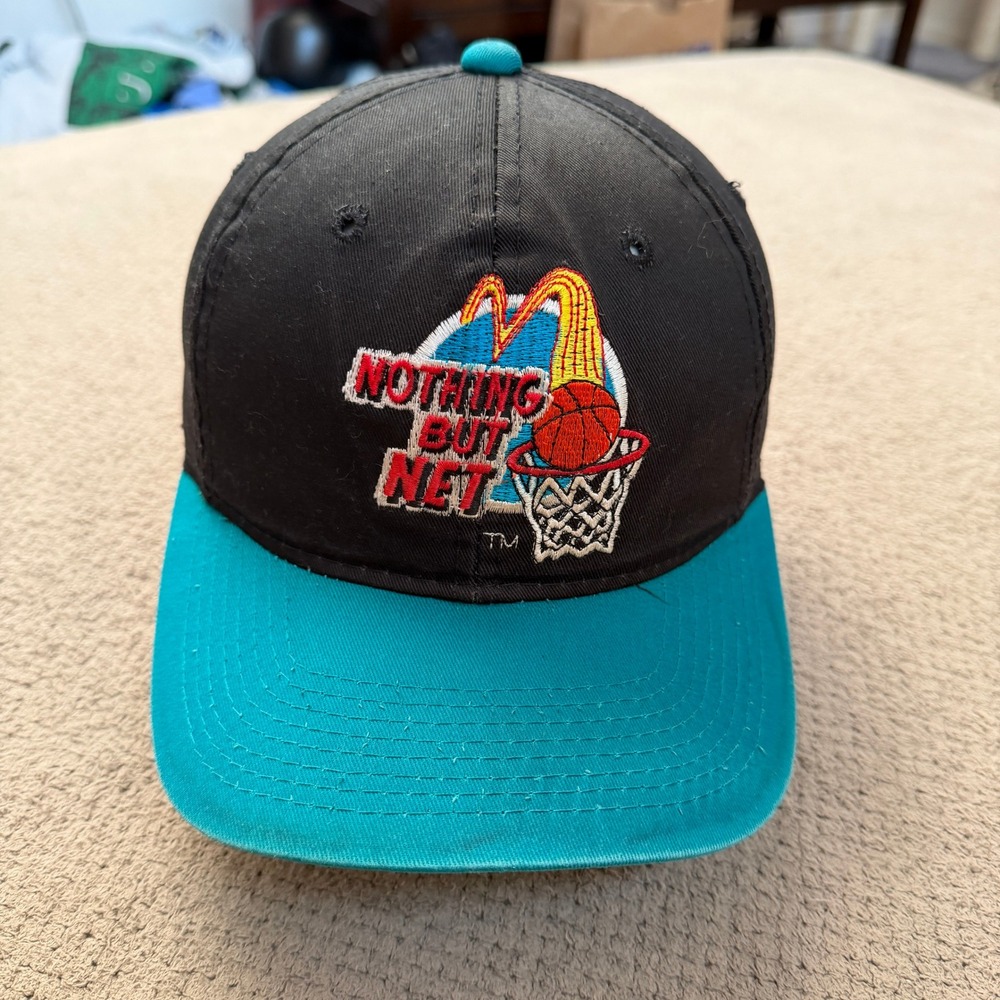 Vintage 1990s McDonalds Nothing But Net Basketball Snapback Hat Black Teal OSFM